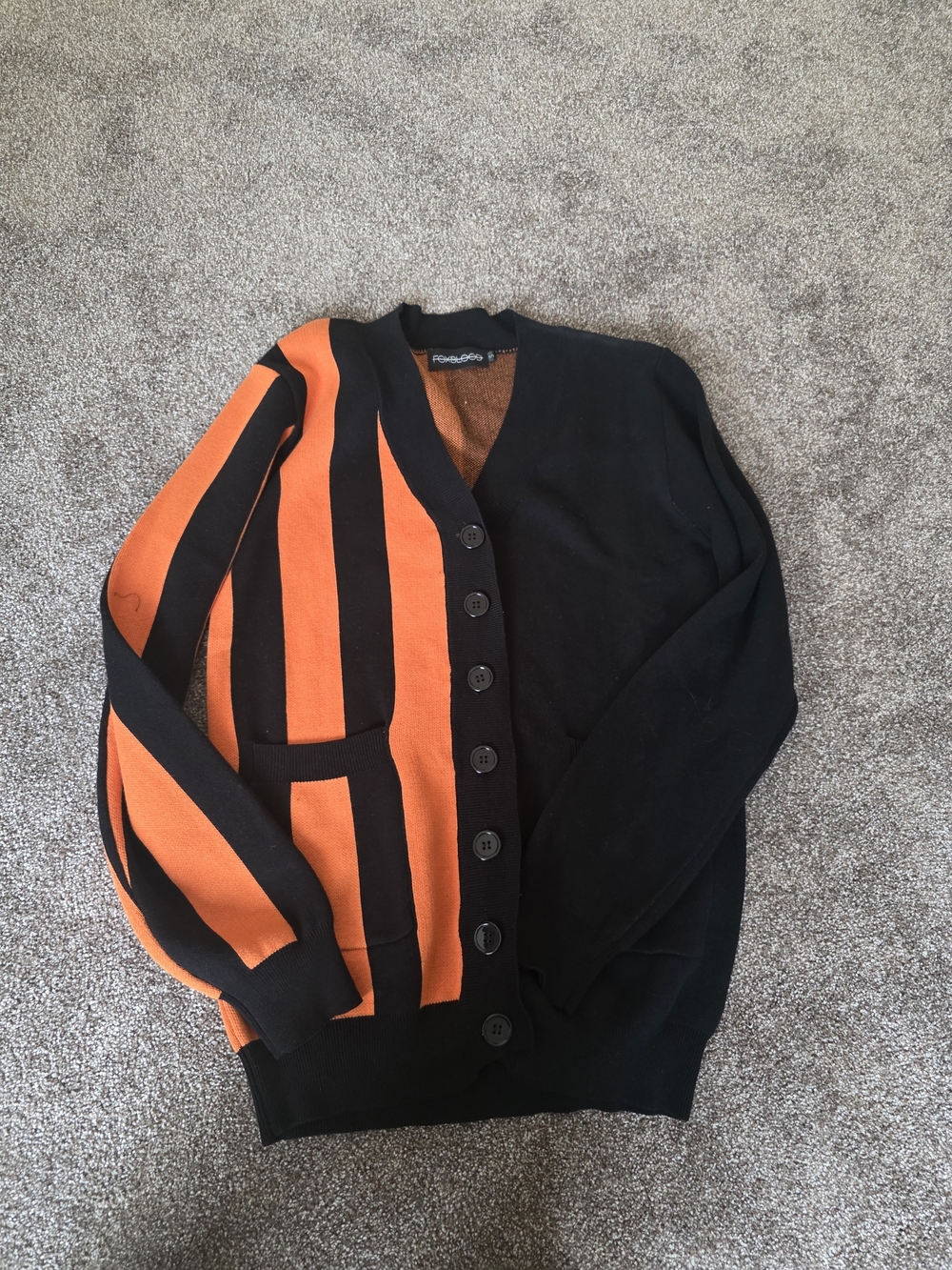 Women's Black & Orange Striped Button Cardigan Sweater